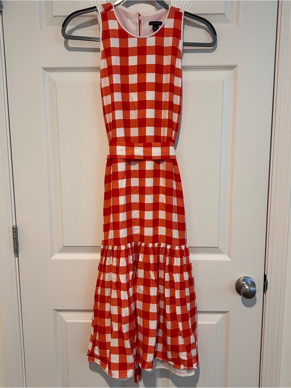 Ann Taylor Red & White Gingham Midi Dress